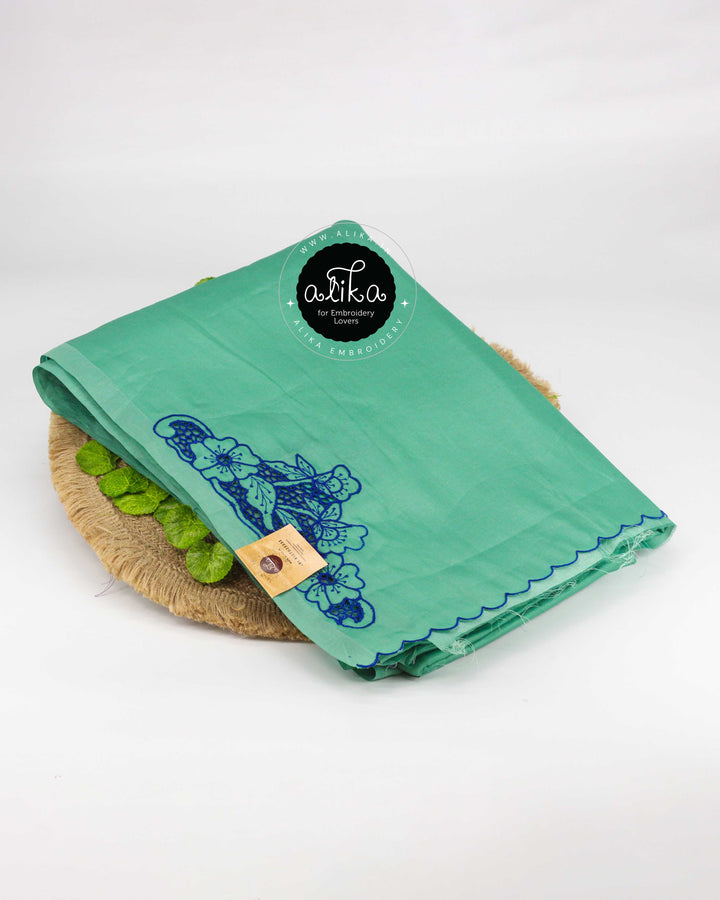 Ocean Green Semi Silk Saree with Twine Cut Work