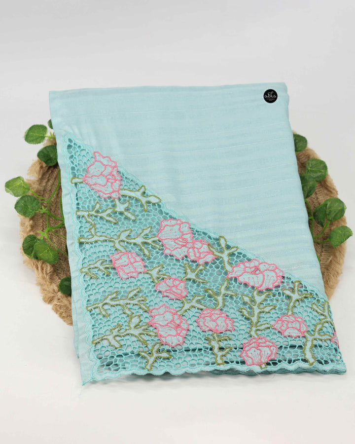 Pastel Blue Semi Silk Saree with Floral Cutwork