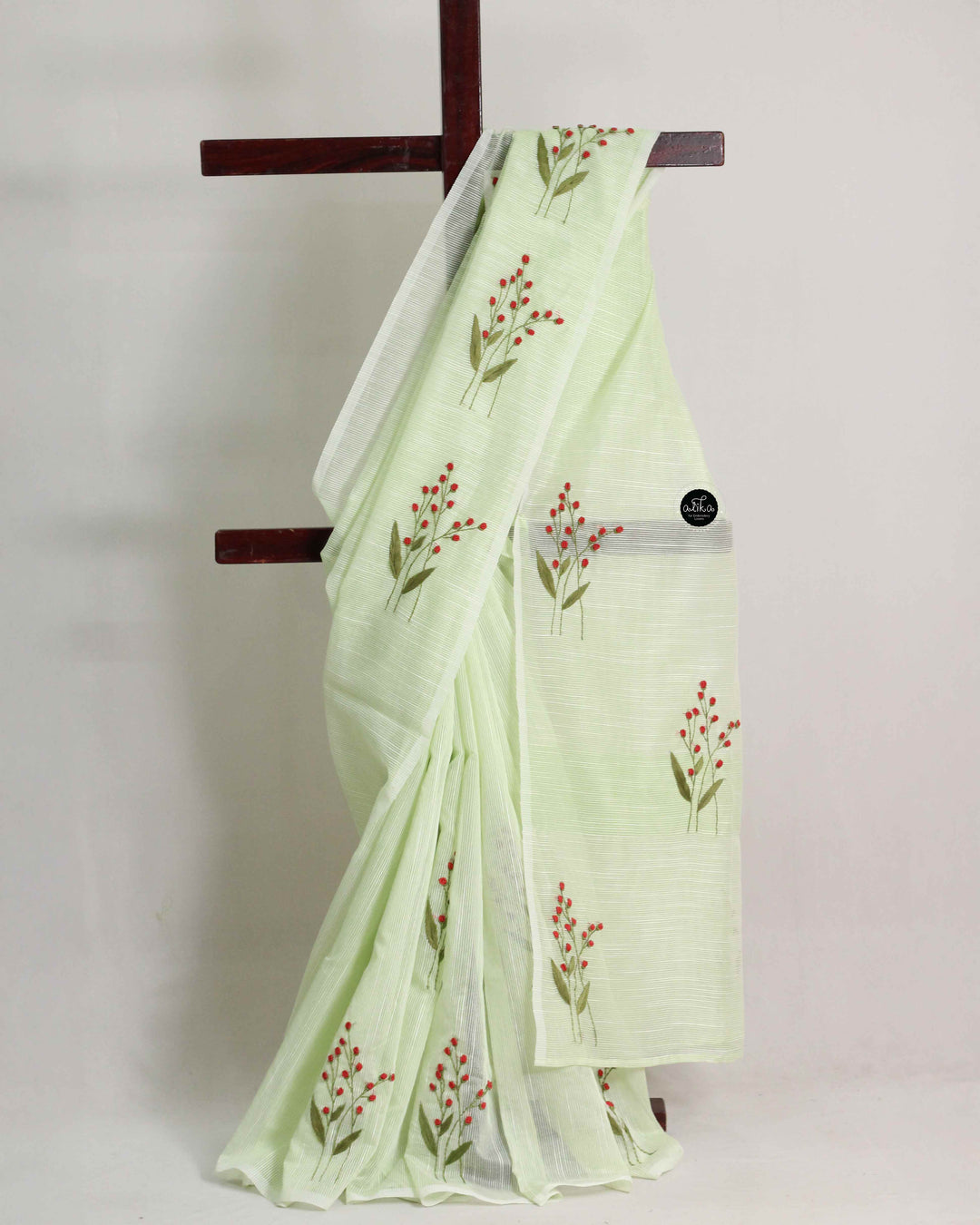 Water Green Floral Hand Embroidered Kota Saree