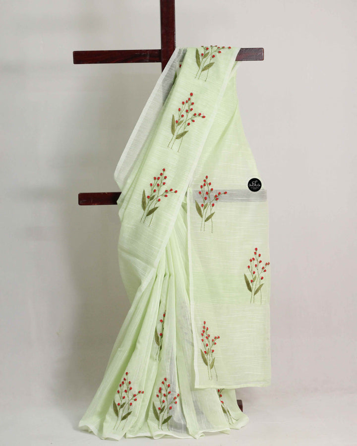 Water Green Floral Hand Embroidered Kota Saree