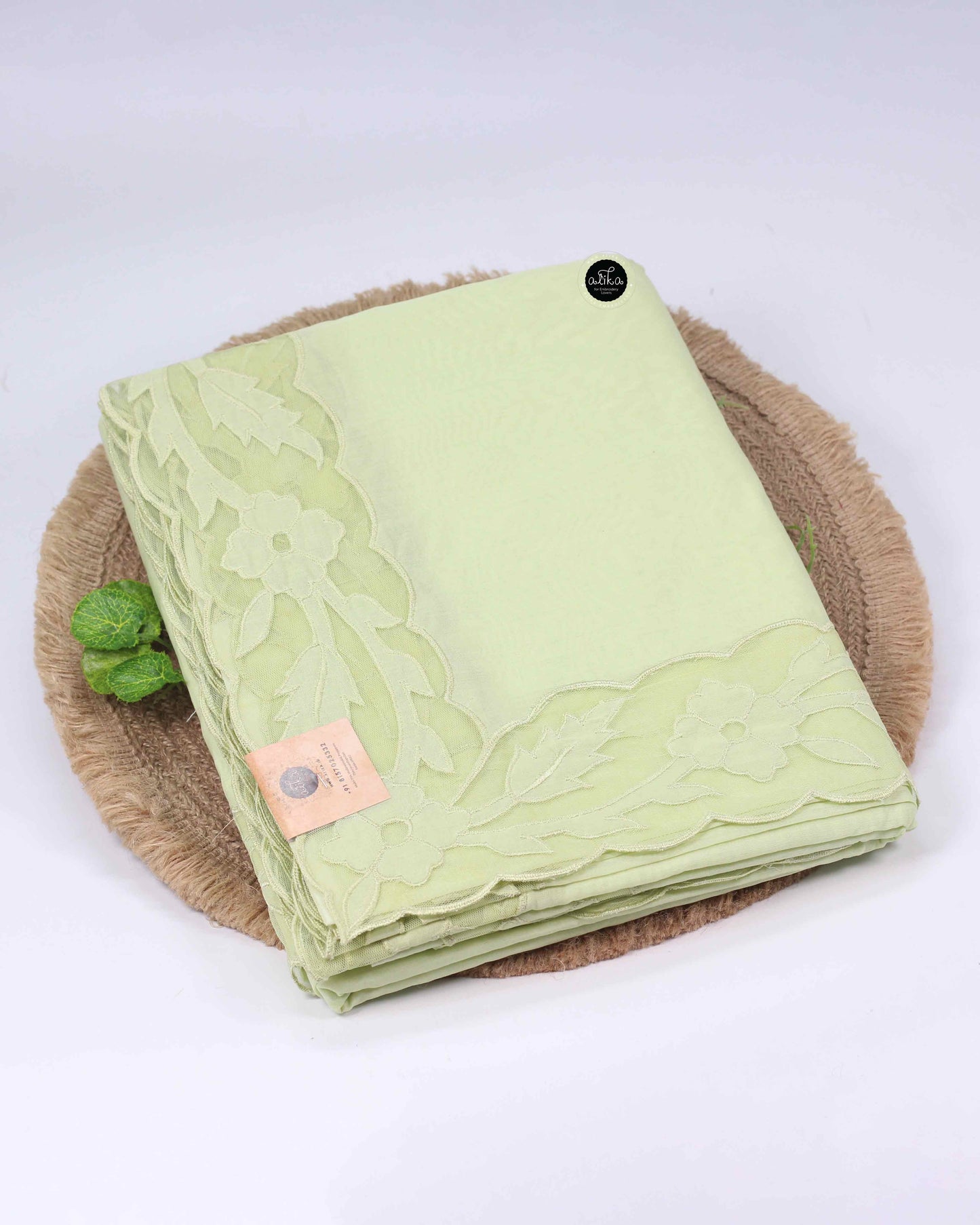 Pastel Green Chanderi Saree with Appliqué Net Border – Alika Fashion Store