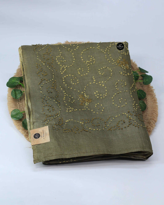 Double Shaded Tussar Silk Saree with Floral Embroidery