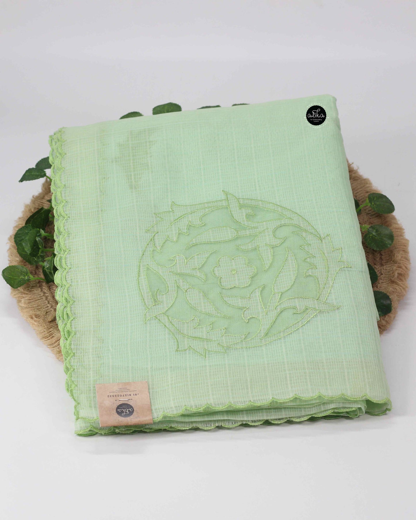 Pastel Green Kota Saree with Net Applique Work