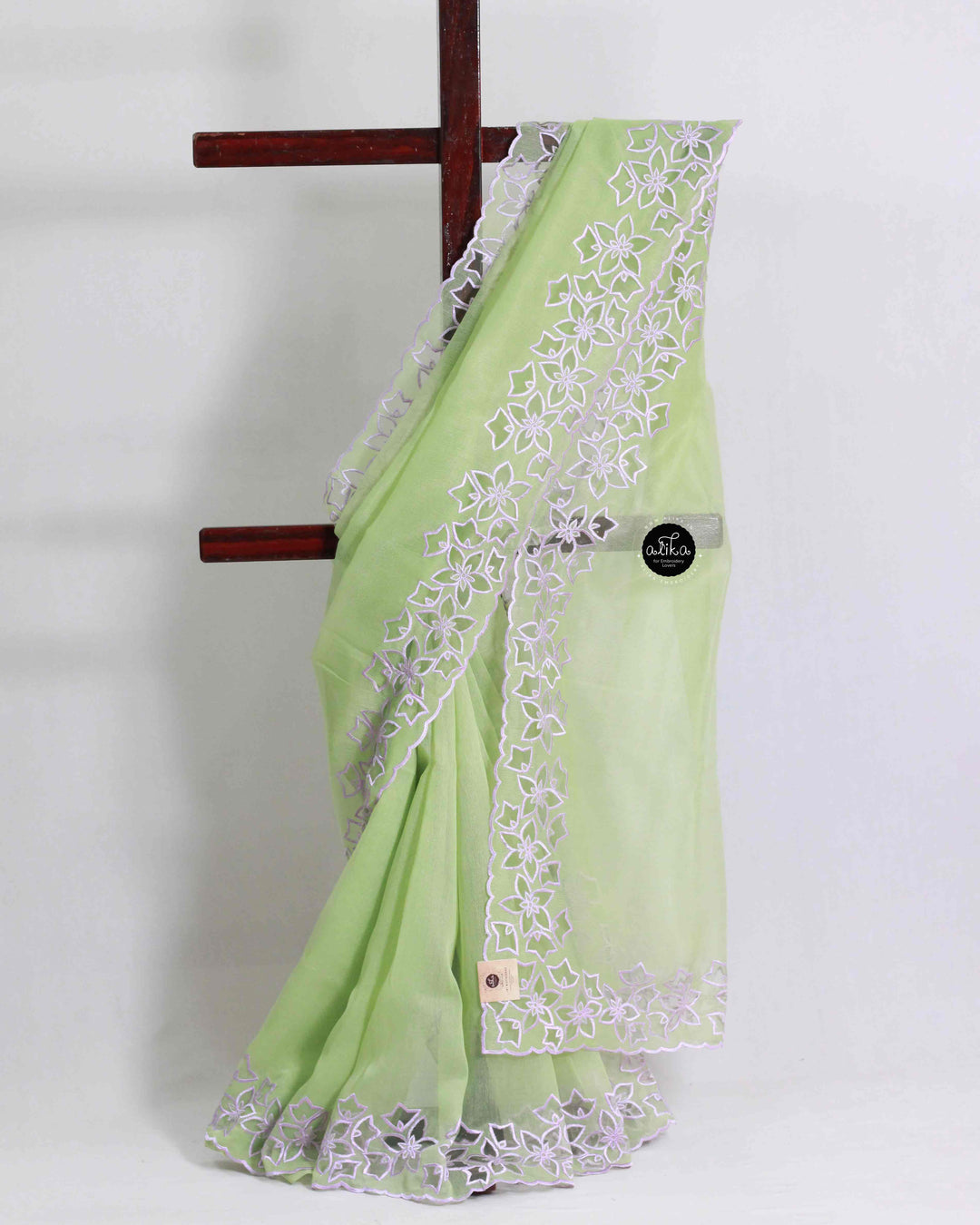 Light Green Kota Saree with Floral Appliqué Border