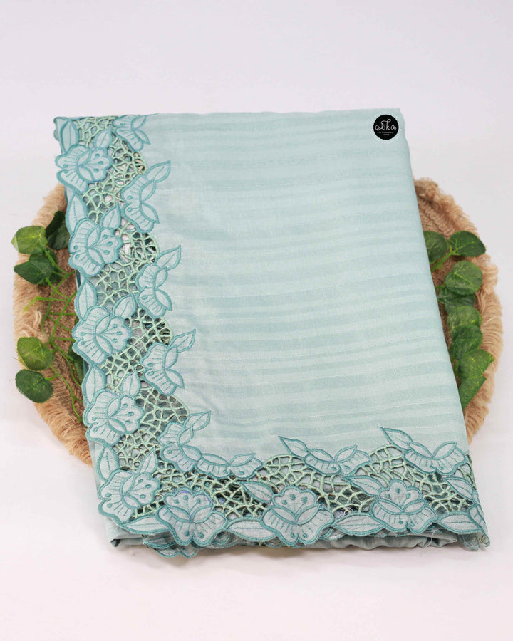 Pastel Blue Semi Silk Saree with Floral Full Border Cutwork