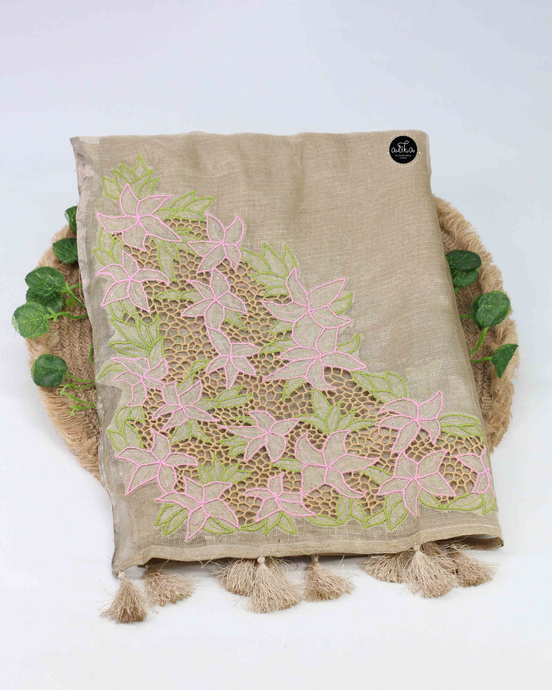 Pure Tissue Saree with Floral Twine Cutwork