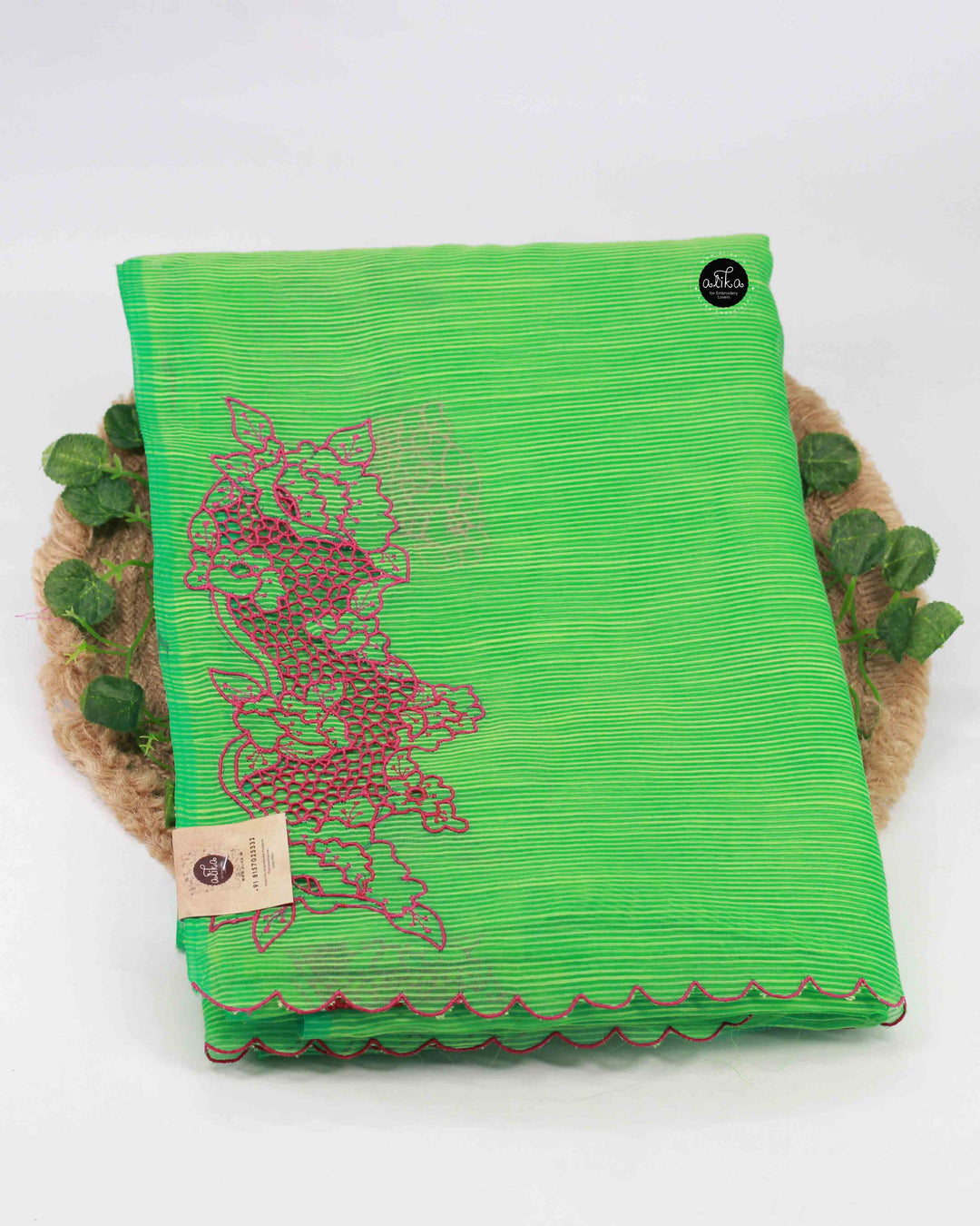 Light Green Kota Saree with Floral Cutwork