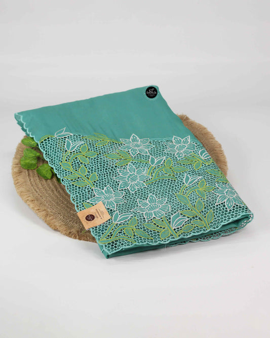 Light Aqua Green Semi Silk Saree with Cutwork
