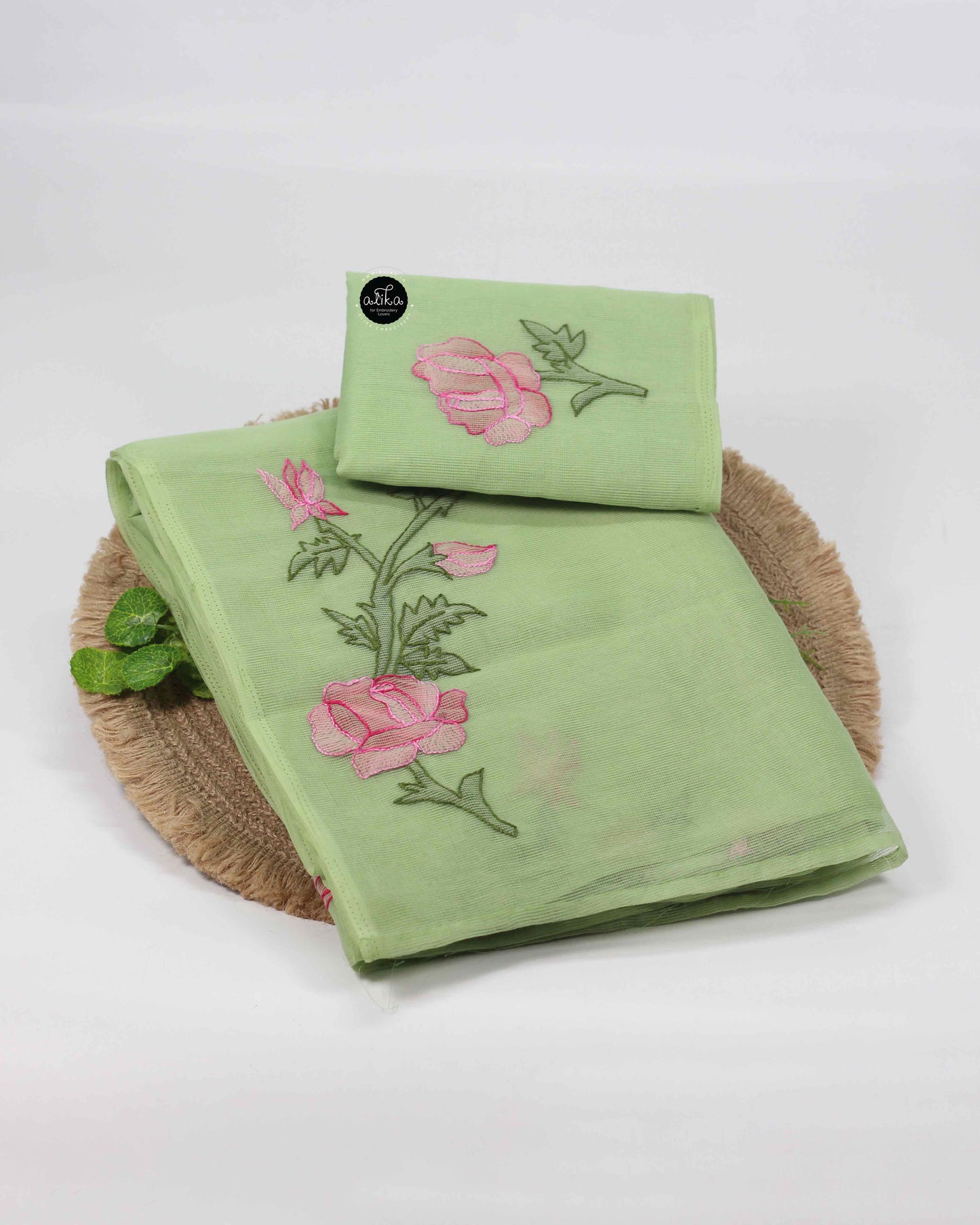 Light Green Kota Saree with Elegant Floral Shadow Work – Alika Fashion Store