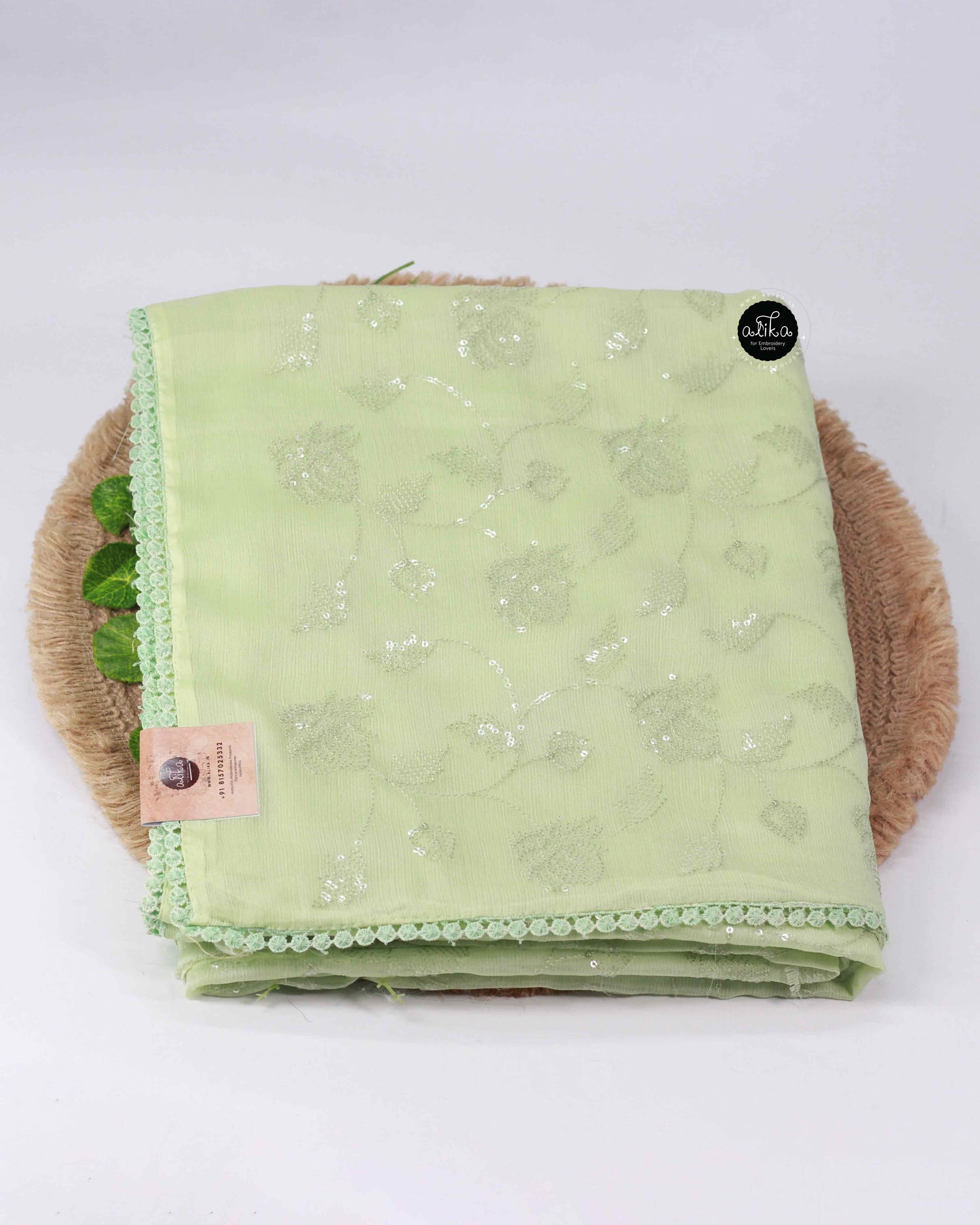 Pista Green Georgette Saree with Sequinned embroidery