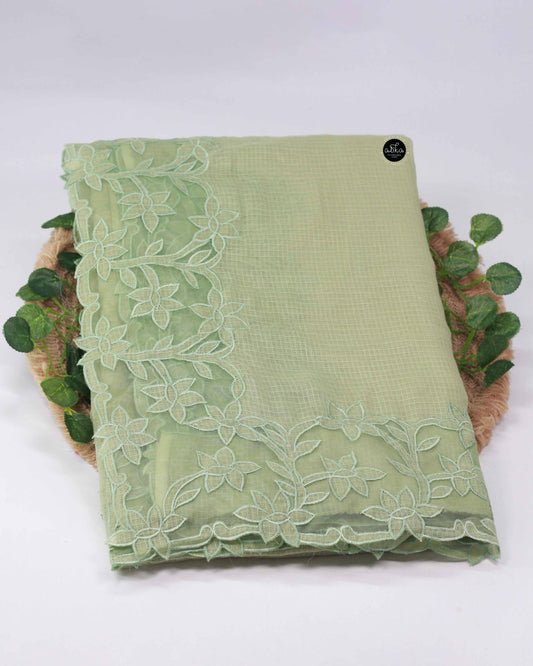 Pistachio Green Cotton Kota Saree with wide Appliqué Border