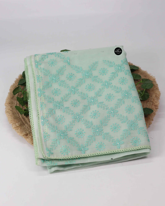 Pista Green Kota Saree with Machine Embroidery