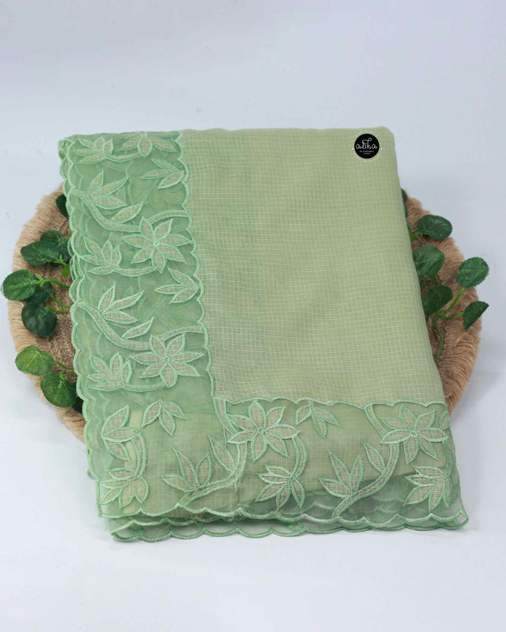 Pistachio Green Cotton Kota Saree with Applique Border