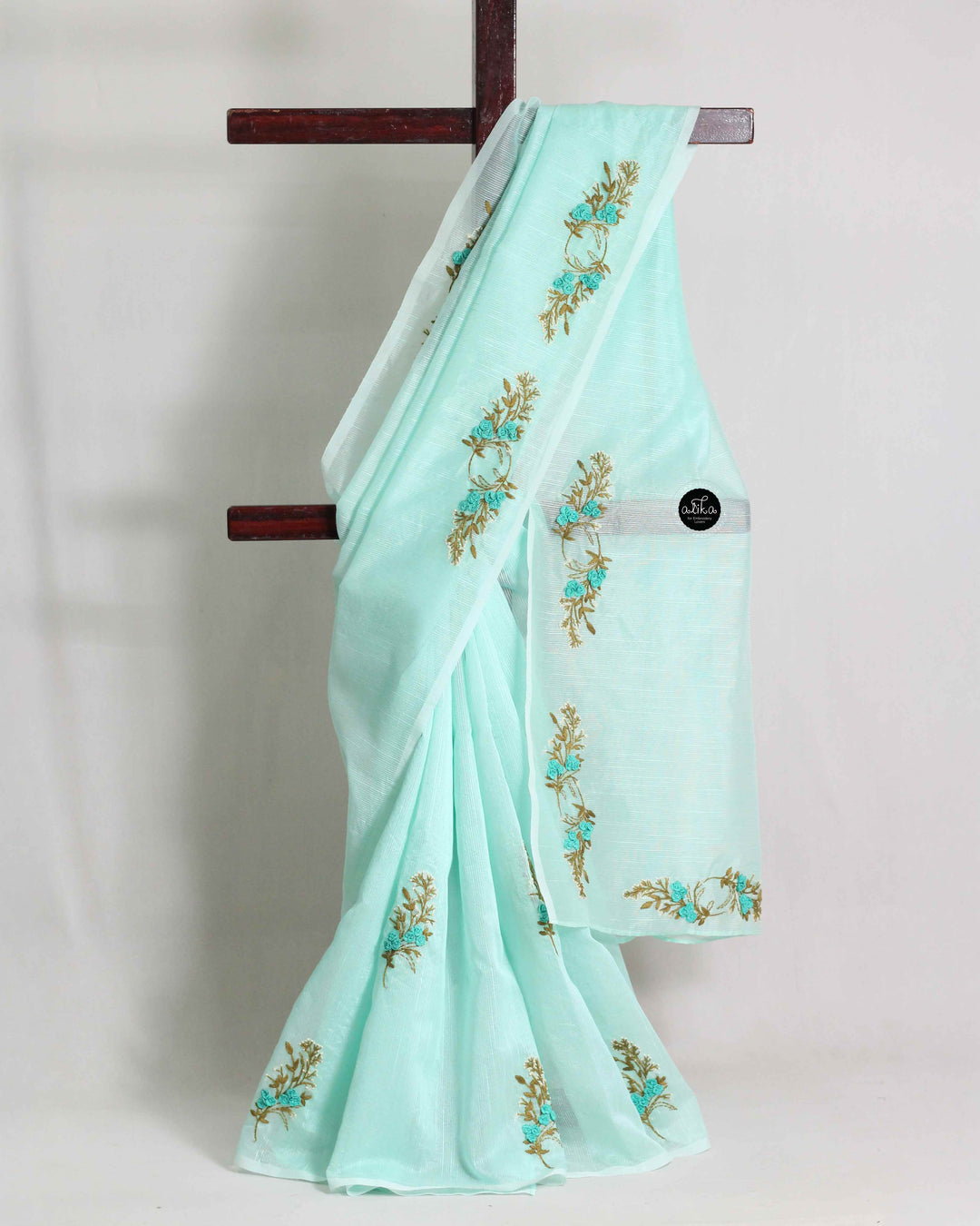 Light Aqua Green Kota Saree with Hand Embroidery