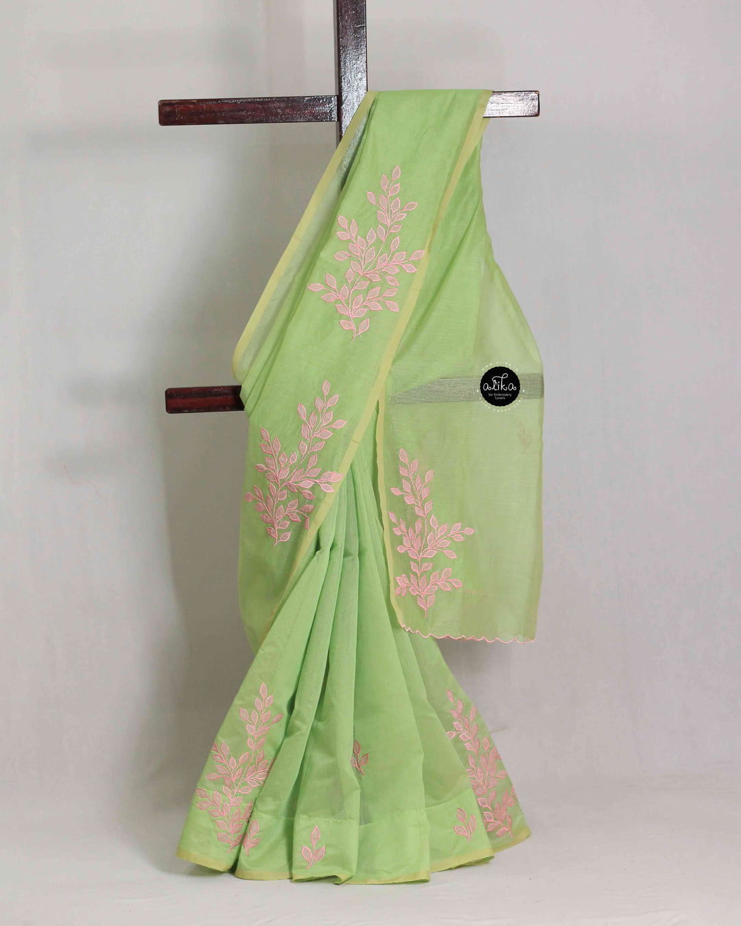 Light Green Kota Saree with Floral Appliqué Work