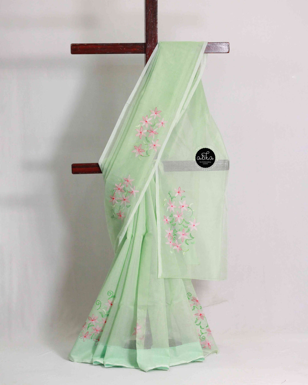 Light Green Kota Saree with Floral Shadow Work