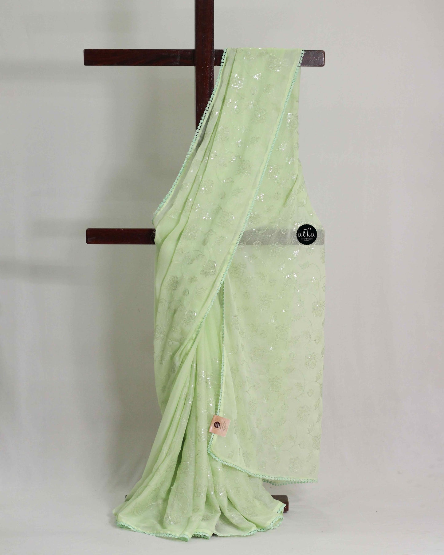 Pista Green Georgette Saree with Sequinned embroidery