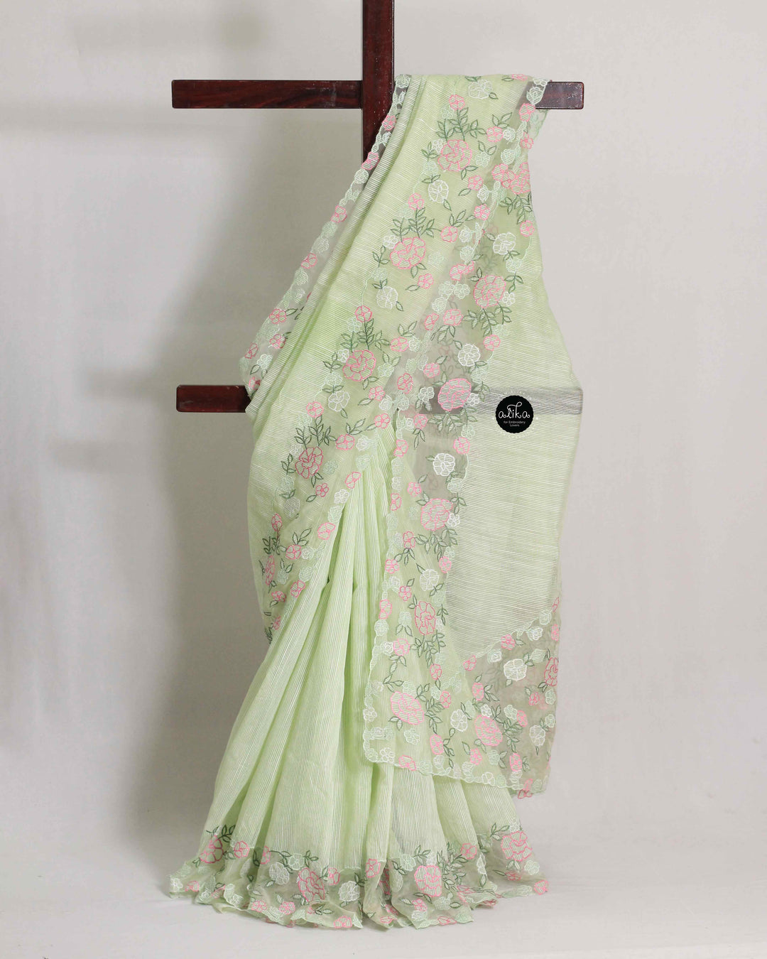 Pastel Green Kota Saree with Organza Applique Embroidery