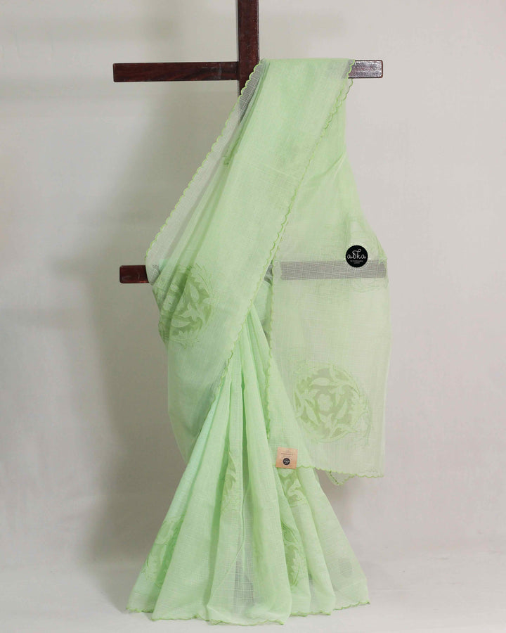 Pastel Green Kota Saree with Net Applique Work