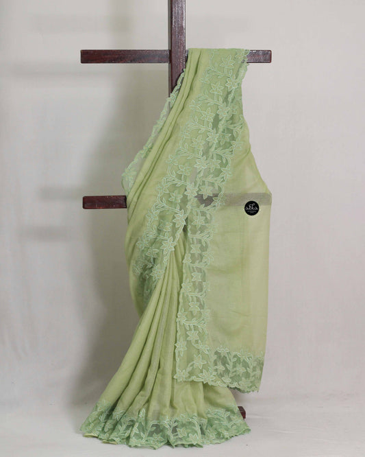 Pistachio Green Cotton Kota Saree with wide Appliqué Border