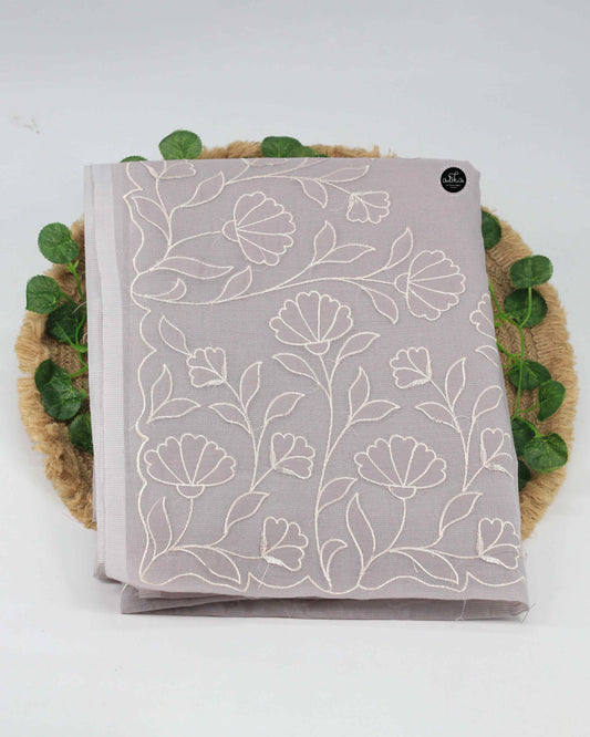 Light Lavender Gray Kota Saree with Floral Applique Work – Elegant Ethnic Wear