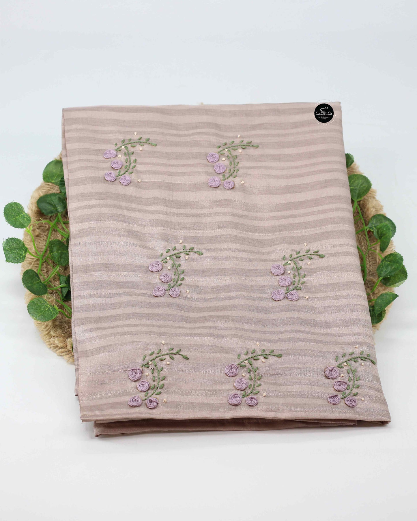 Lavender Mist Semi Silk Saree with Floral Hand Embroidery – Elegant Party Wear