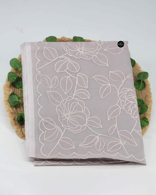 Lavender Gray Kota Saree with Floral Applique Work – Elegant Ethnic Wear