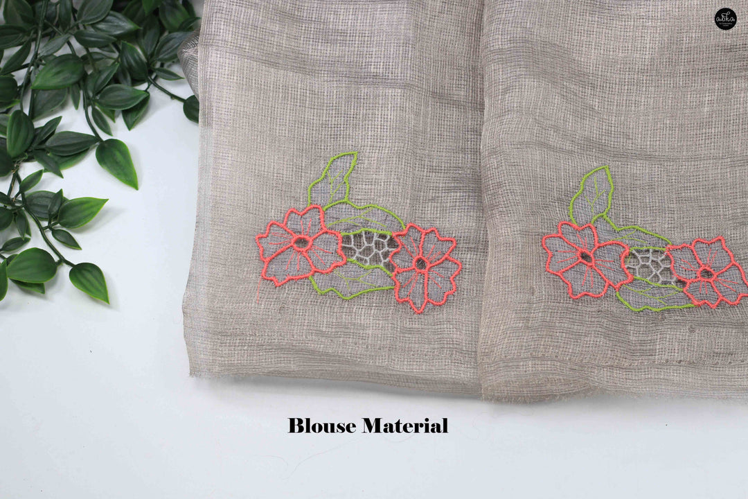 Pure Silver Tissue Saree with Floral Twine Cutwork