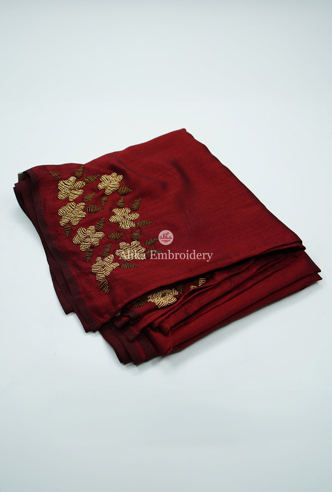 Timeless Elegance: Maroon Soft Silk Saree with Exquisite Bead Work