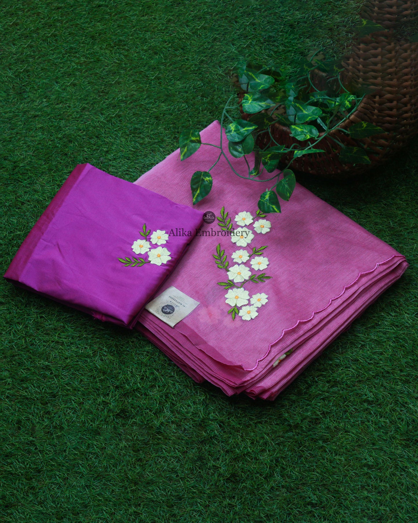 Charming Pink Kota Saree with Floral Machine Work
