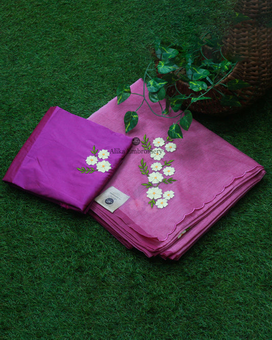 Charming Pink Kota Saree with Floral Machine Work | Effortless Ele