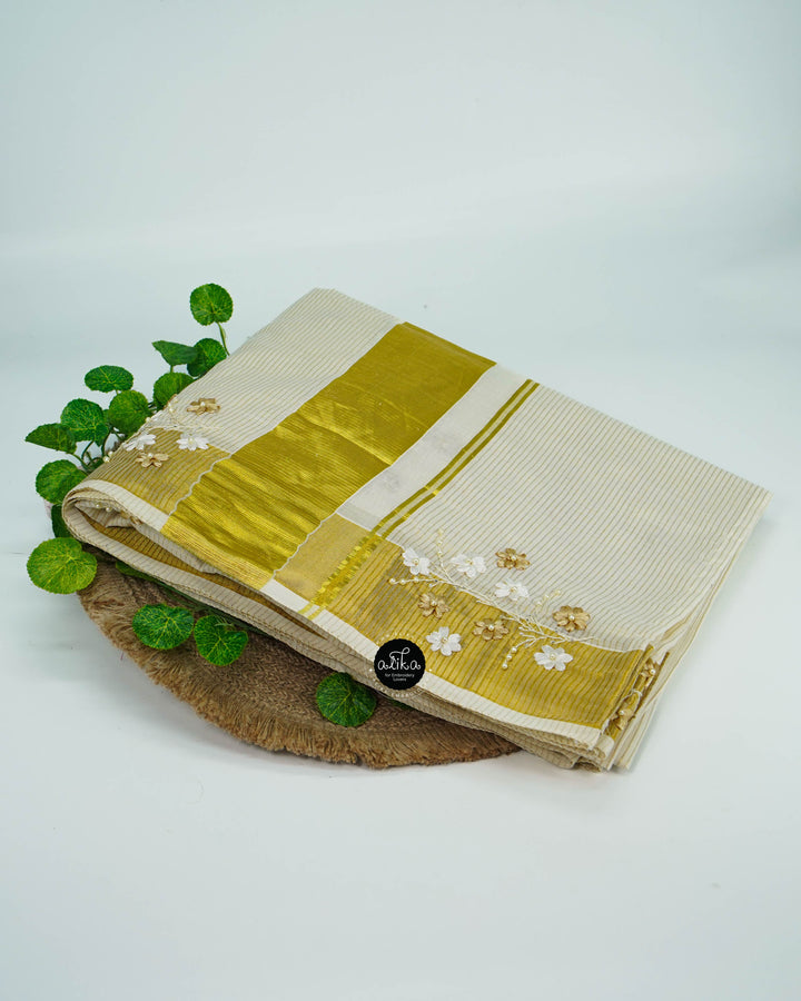 Kerala Kasavu Saree with Ribbon Work – Traditional Handcrafted Elegance