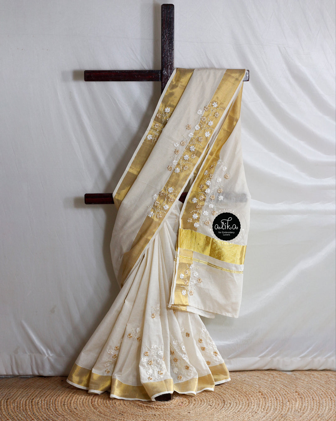 Kerala Kasavu Saree with Ribbon Work – Traditional Handcrafted Elegance