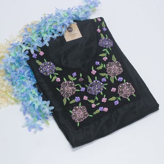 Elegant Black Semi-Silk Kurti with Hand and Cutwork Embroidery