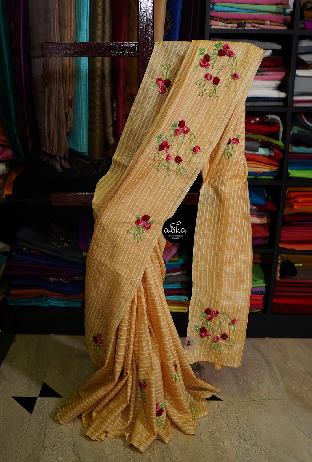 Elevate Your Style with Elegance! : YELLOW TUSSAR SILK SAREE  WITH HAND EMBROIDERY AND PEARL WORK