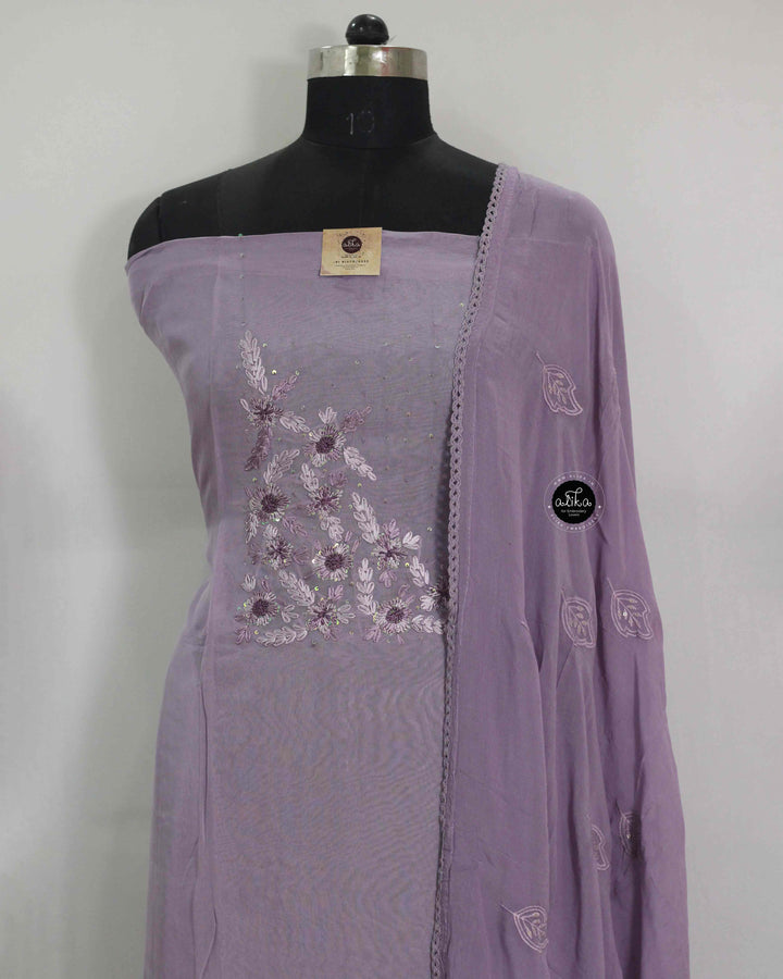 Lavender Organza Salwar Set with Floral Embroidery and Sequin Work