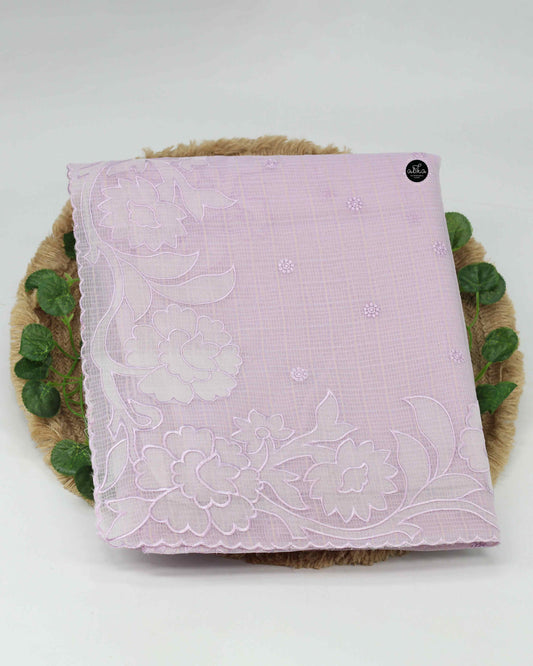 Lavender Kota Saree with Floral Appliqué Work | Alika Fashion Store