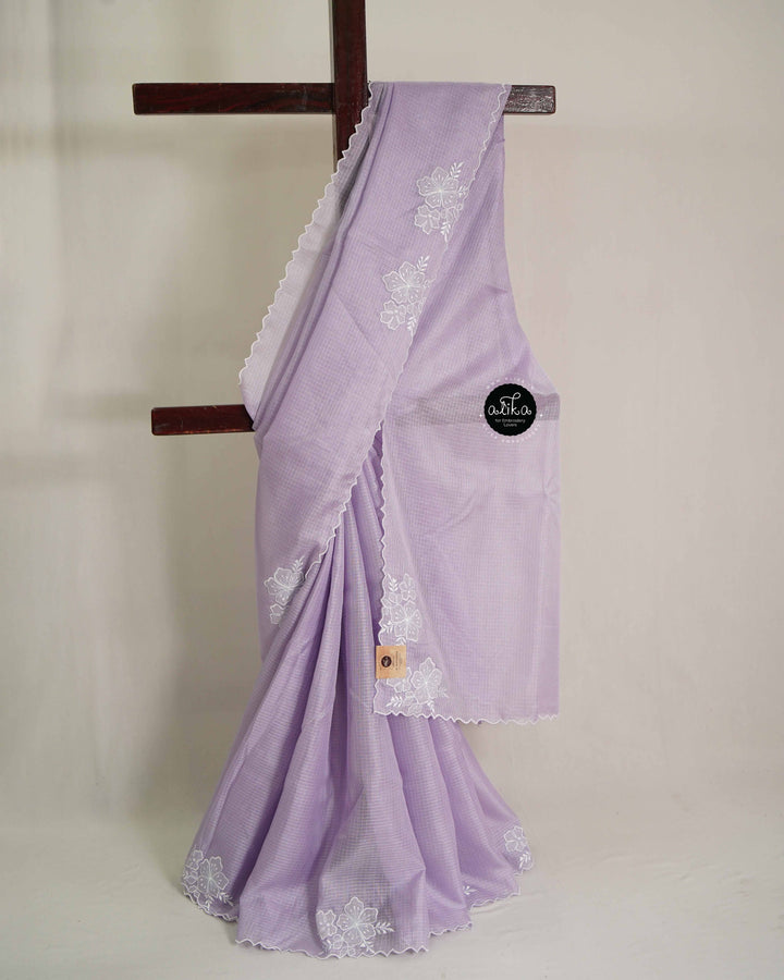 Lavender Silky Kota Saree with Floral Applique Work