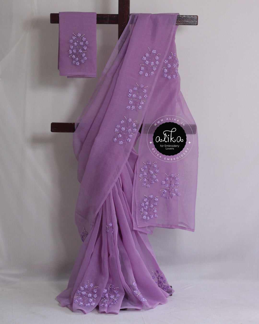 Lavender Kota Saree with Ribbon Work