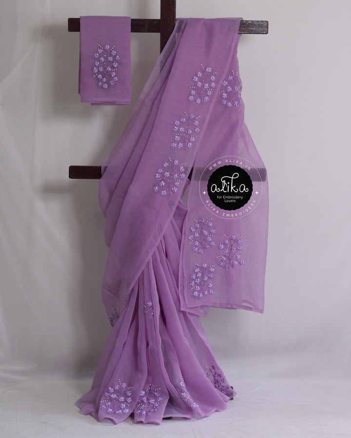 Lavender Kota Saree with Ribbon Work
