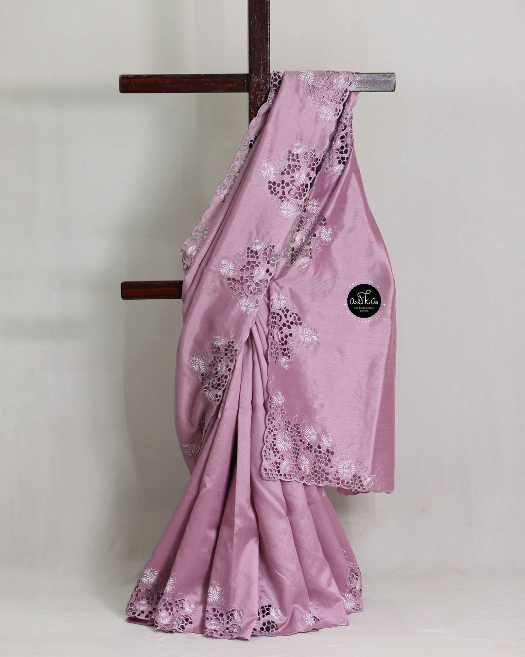 Lavender Designer Silk Saree with Floral Cutwork