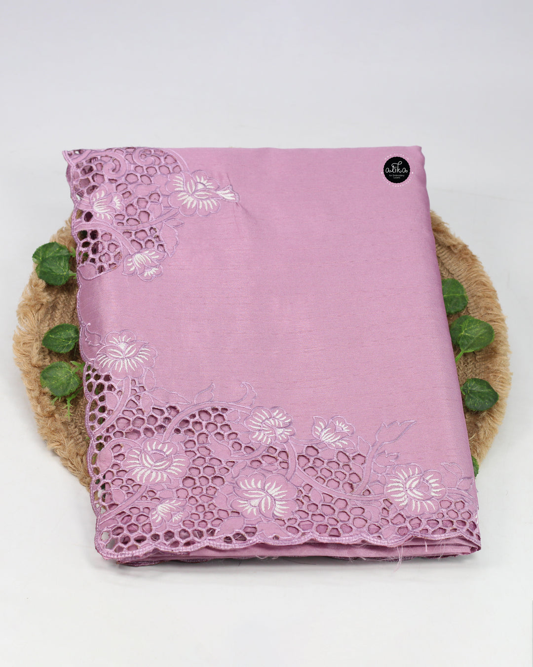 Lavender Designer Silk Saree with Floral Cutwork