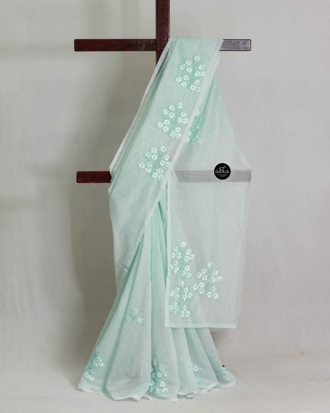 Serene Green Kota Saree with Floral Ribbon Work