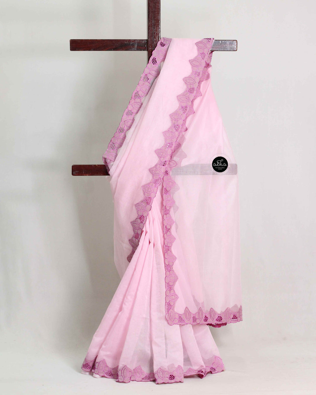 Light Pink Kota Saree with Floral Full Border Cutwork