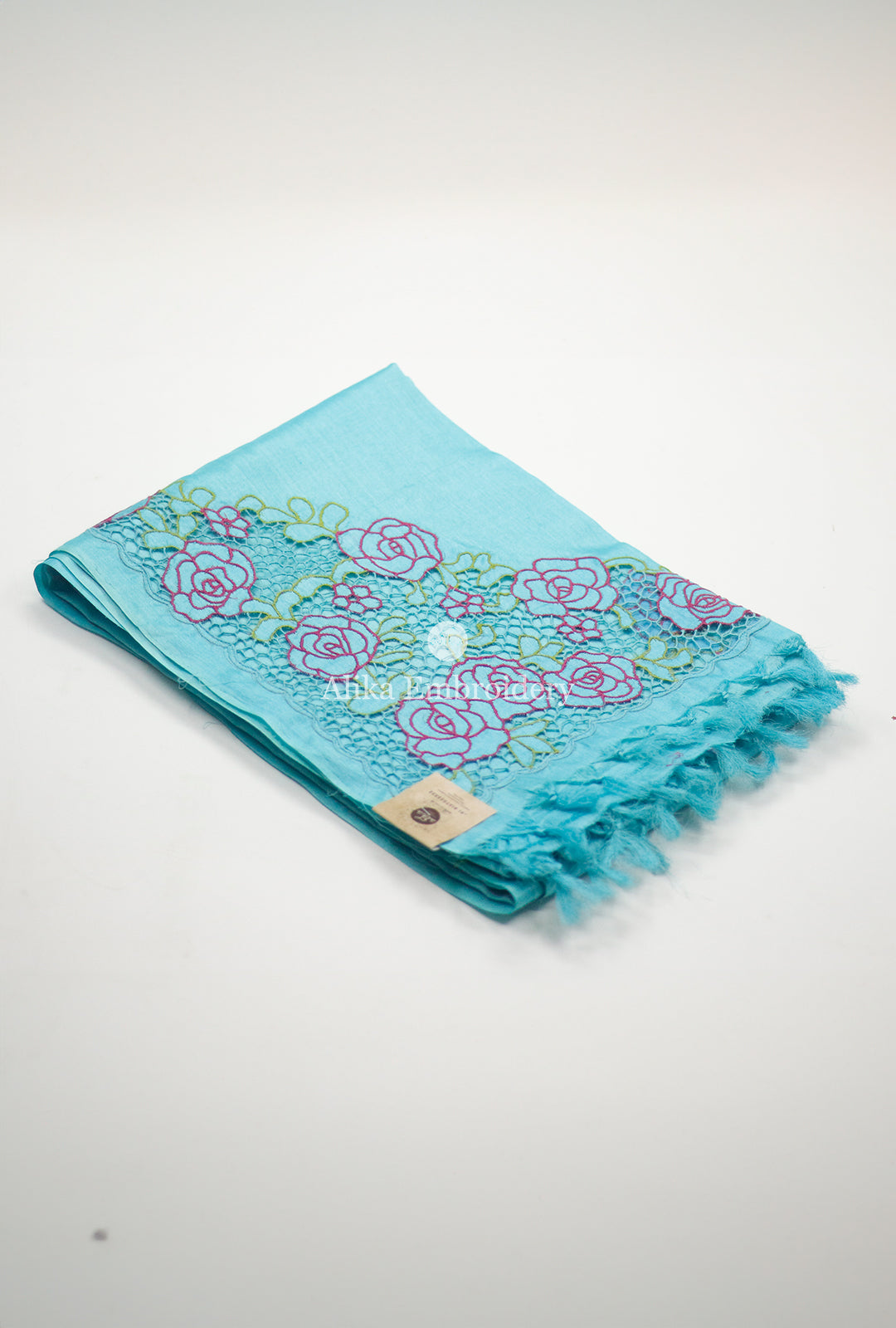 Blue tussar silk saree  with TWINE cutwork and floral emdroidery
