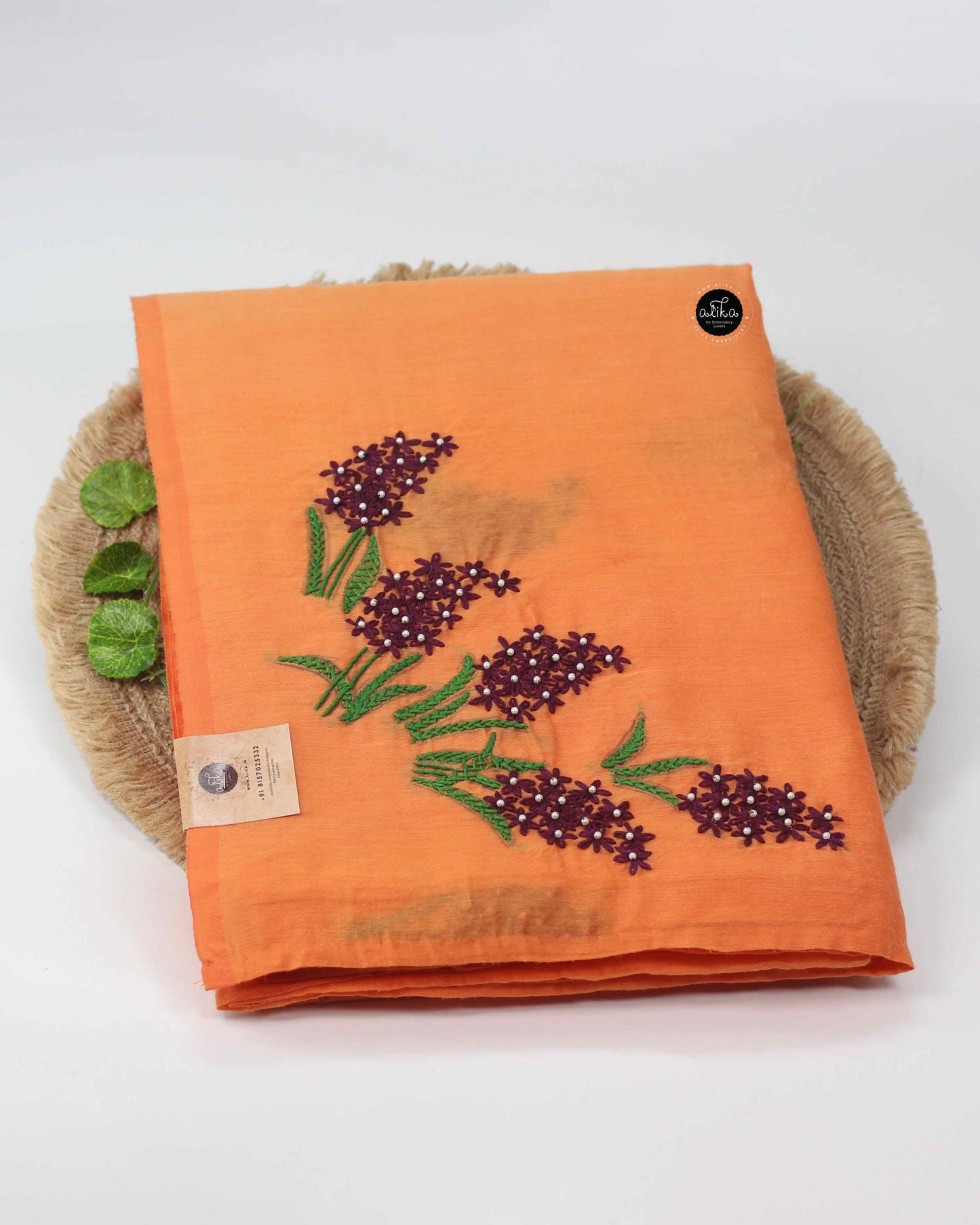 Orange Chanderi Silk Saree with Lazy Daisy Embroidery