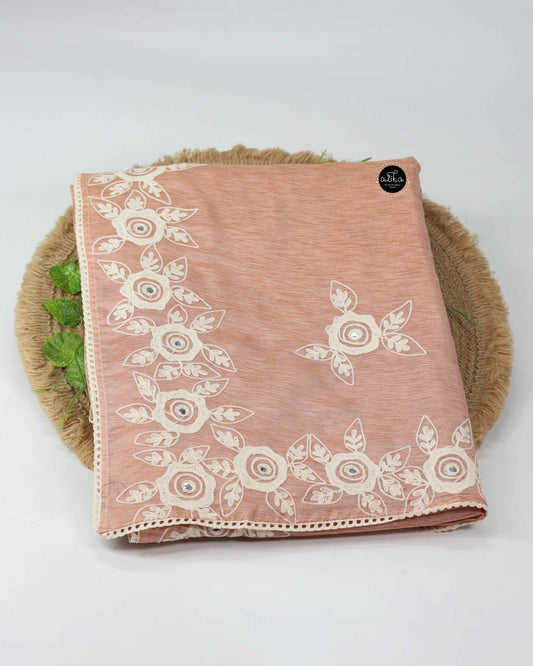 Peach Chanderi Saree with Floral Border Embroidery