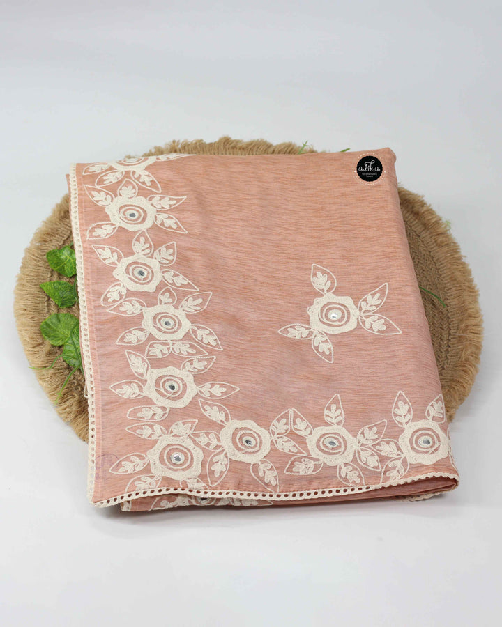 Peach soft tissue organza Saree with Floral Border Embroidery