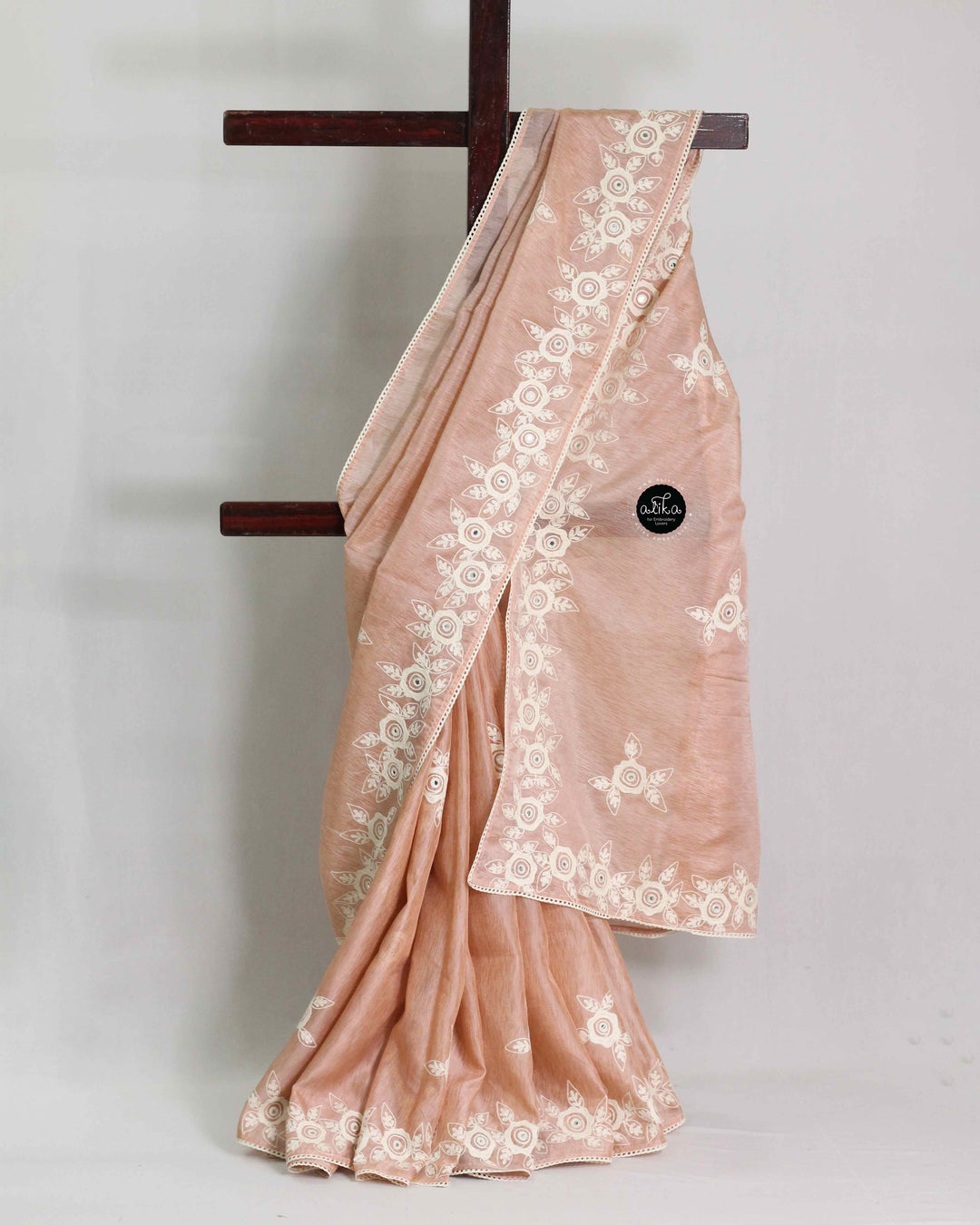 Peach soft tissue organza Saree with Floral Border Embroidery