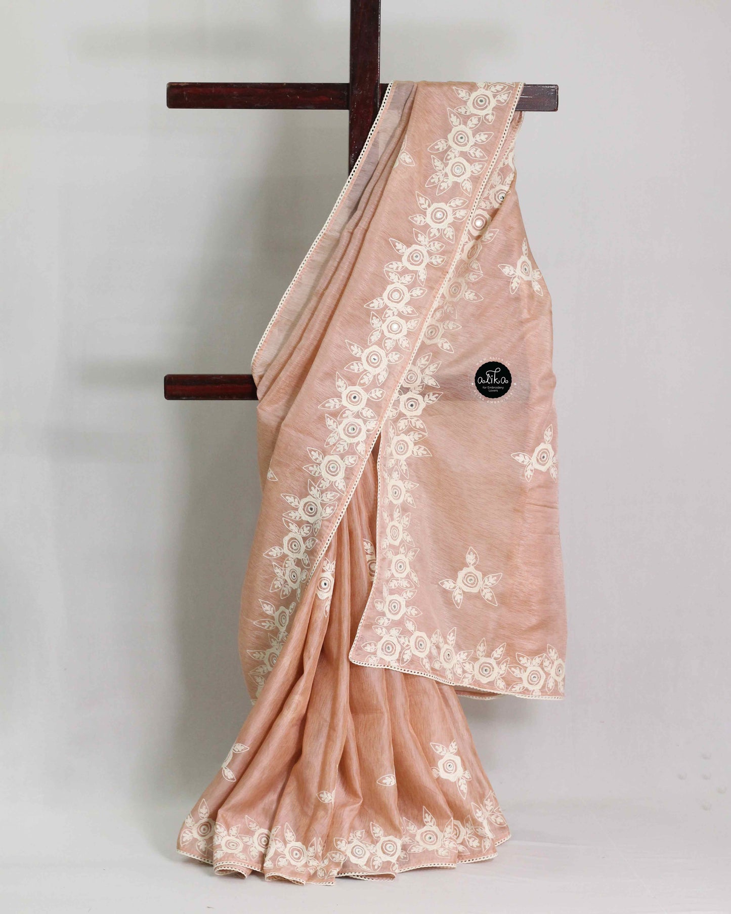 Peach soft tissue organza Saree with Floral Border Embroidery